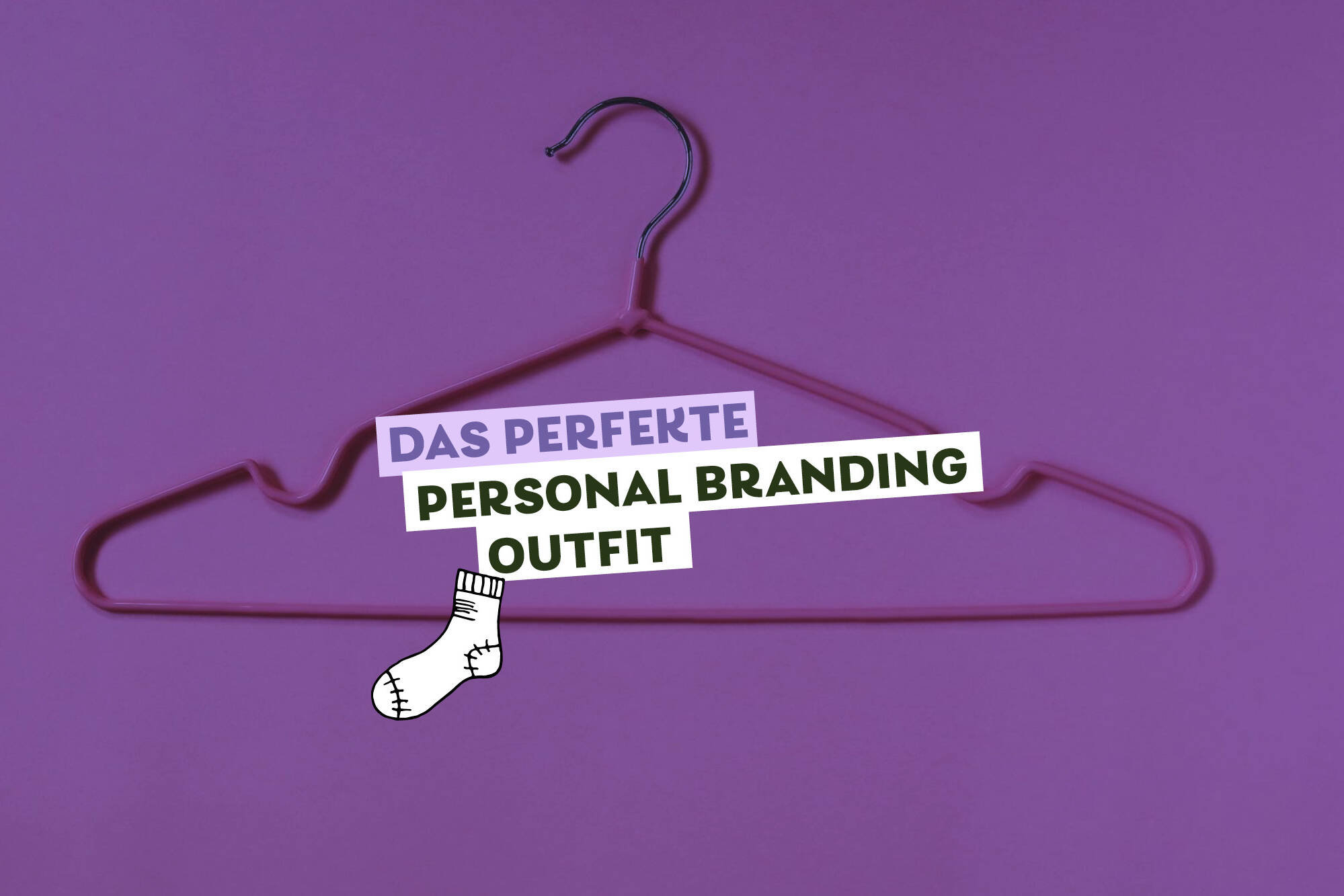 rosa Kleiderbügel auf lila Farbfläche, Text darüber: Das perfekte Personal Branding Outfit