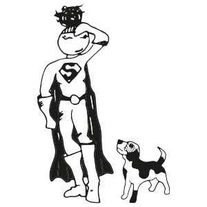 gezeichnete Super-Sandra mit Beagle